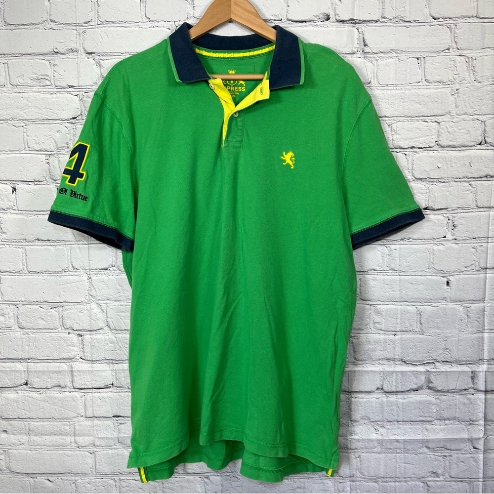 Express Legend Of Virtue Polo Shirt Mens Size XL Green #4 Embroidered
